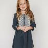 Girls * | Outlet Girls Ren & Rouge Lace Front Blue Muslin Dress