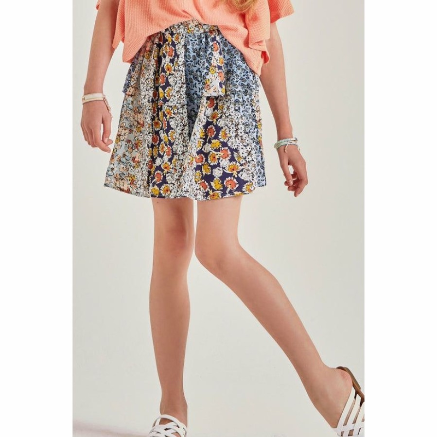 Tween * | Wholesale Good Girl Floral Print Double Tiered Skirt Tween