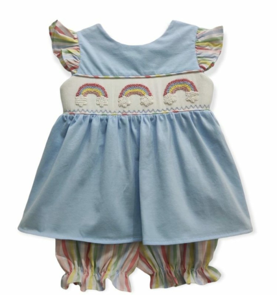 Girls * | Discount Girls Banana Split Rainbow Smocked Bloomer Set