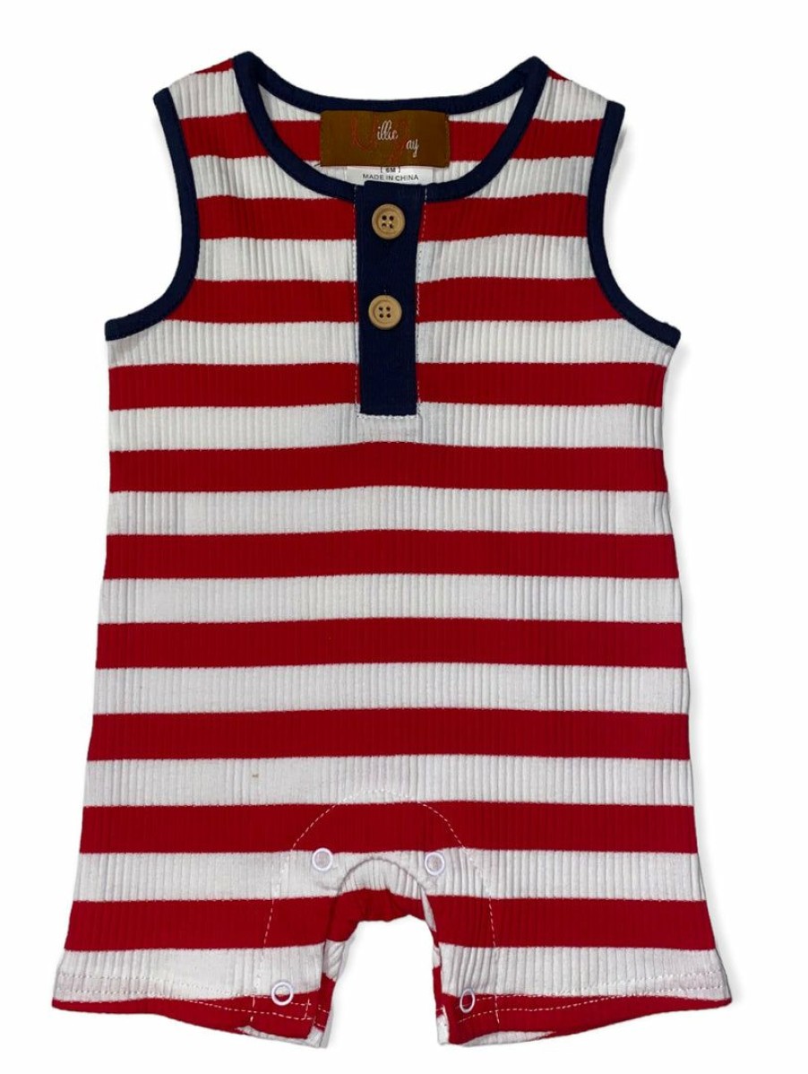 Boys * | Promo Boys Millie Jay Red Stripe Nolan Romper