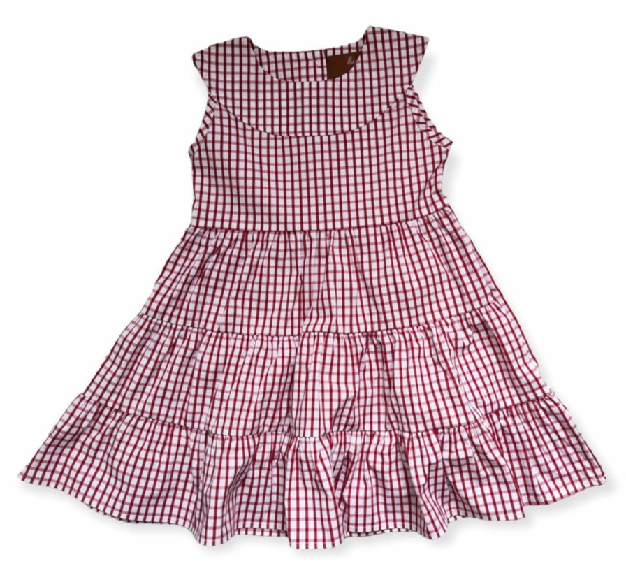 Girls * | Budget Millie Jay Red Windowpane Tiered Dress Girls