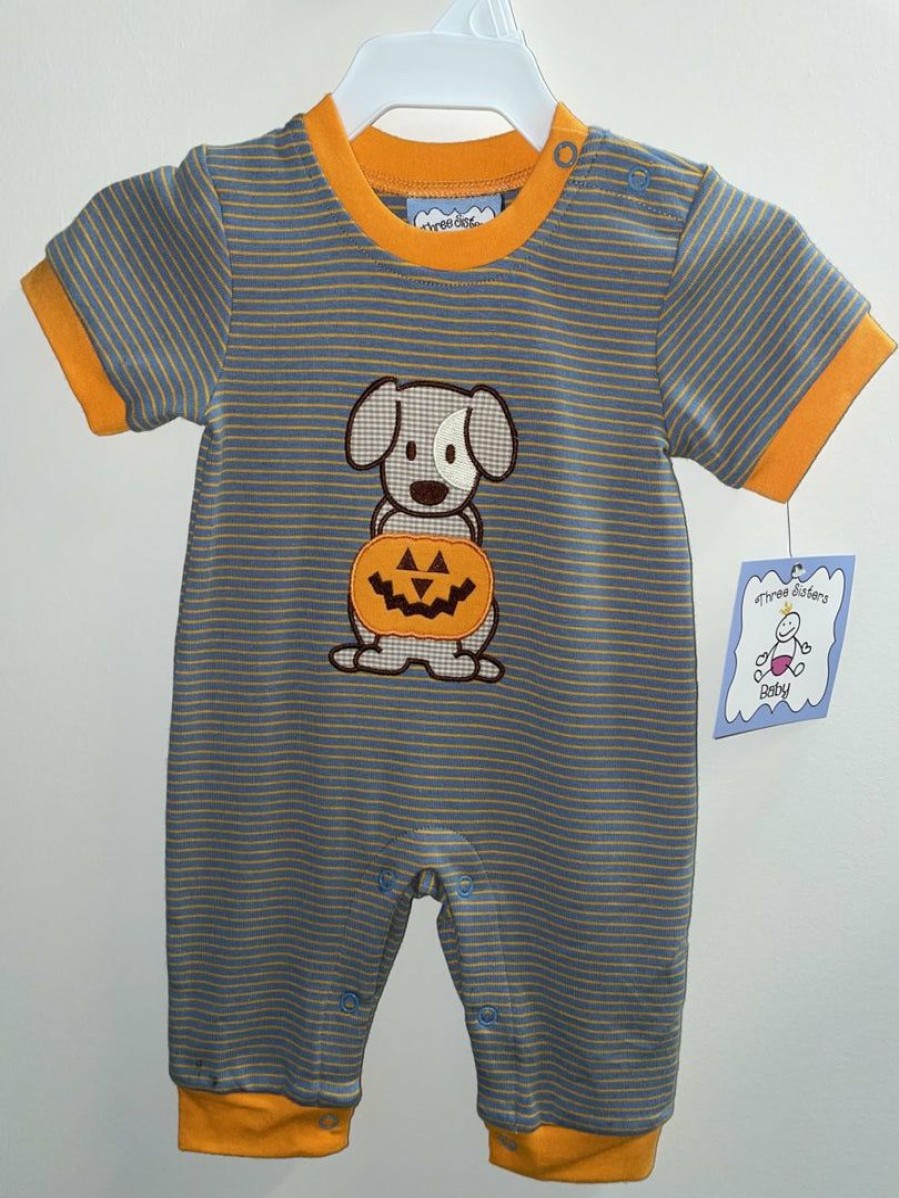 Boys * | Best Sale Three Sisters Puppy Pumpkin Boys Romper