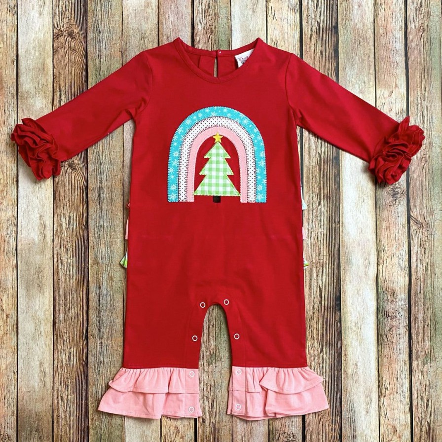 Baby Clothes * | Budget Baby Clothes Natalie Grant Rainbow Christmas Tree Romper