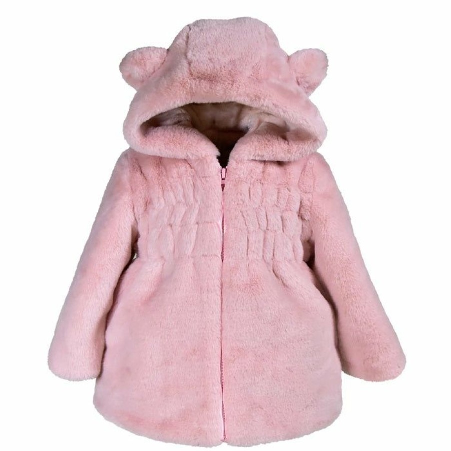 Girls * | Deals Widgeon Plush Pink Fur Eared Coat