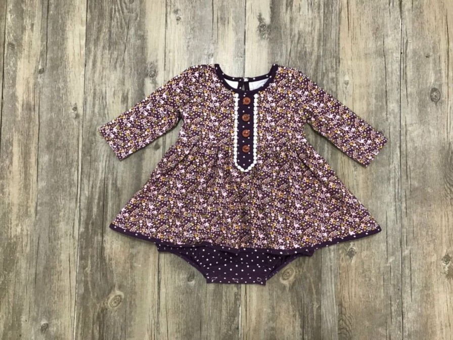 Baby Clothes * | Discount Swoon Baby Wisteria Plum Ditsy Floral Petal Dainty Bubble Dress