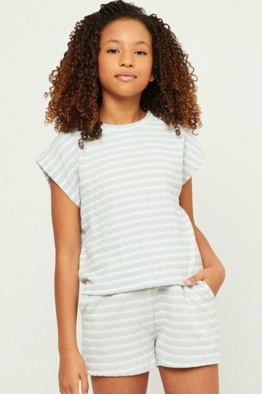 Tween * | Cheapest Hayden Textured Stripe Short Set