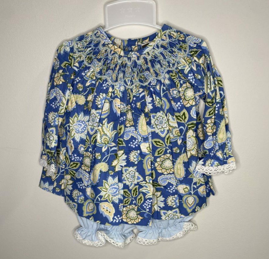 Baby Clothes * | Outlet Banana Split Blue Paisley Dress & Bloomer Baby Clothes