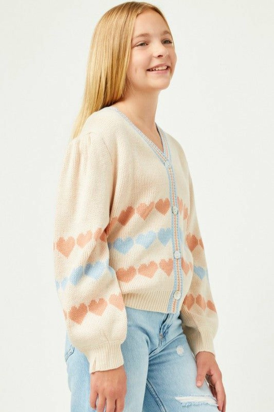 Tween * | Best Pirce Hayden Heart Stripe Cardigan Tween