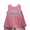 Girls * | Coupon Three Sisters Pink Watermelon Slice Short Set Girls