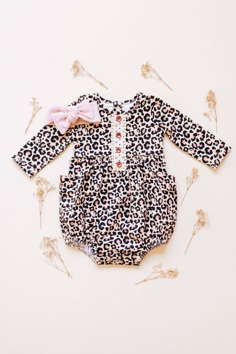 Baby Clothes * | Best Sale Baby Clothes Swoon Baby Midnight Leopard Petal Bubble