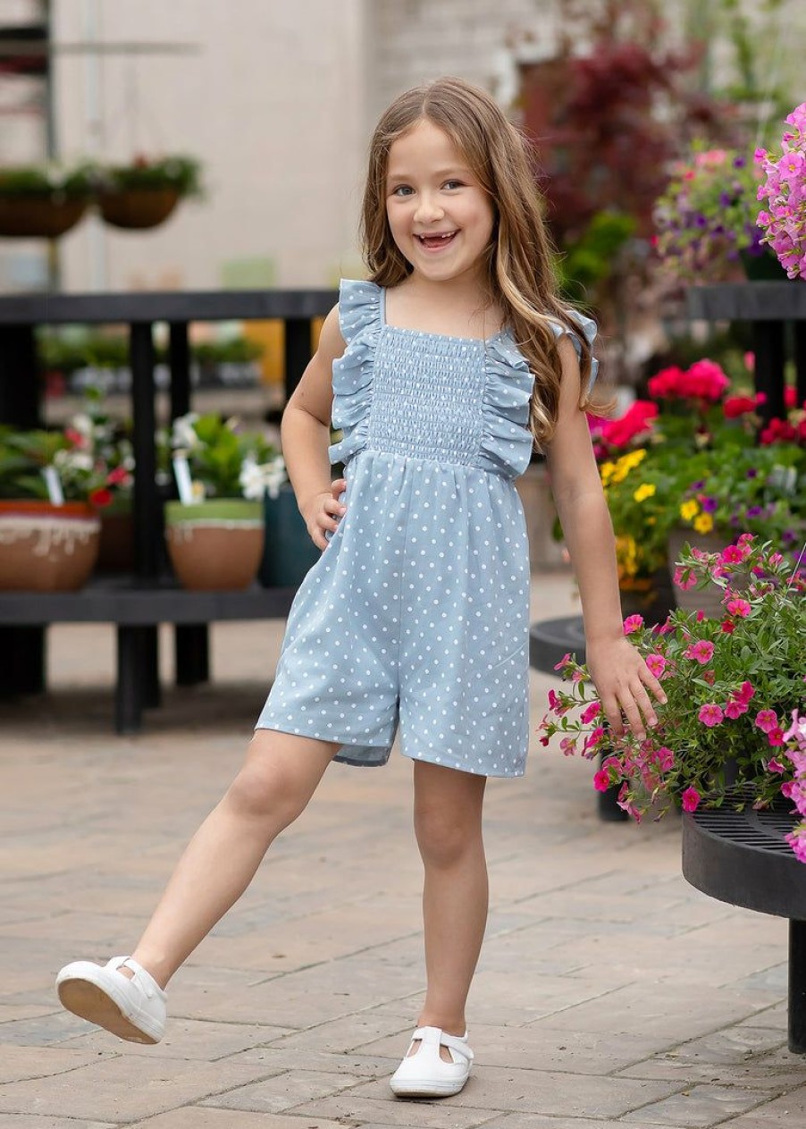 Girls * | Outlet Mabel & Honey Pebble Polka Dot Romper Girls