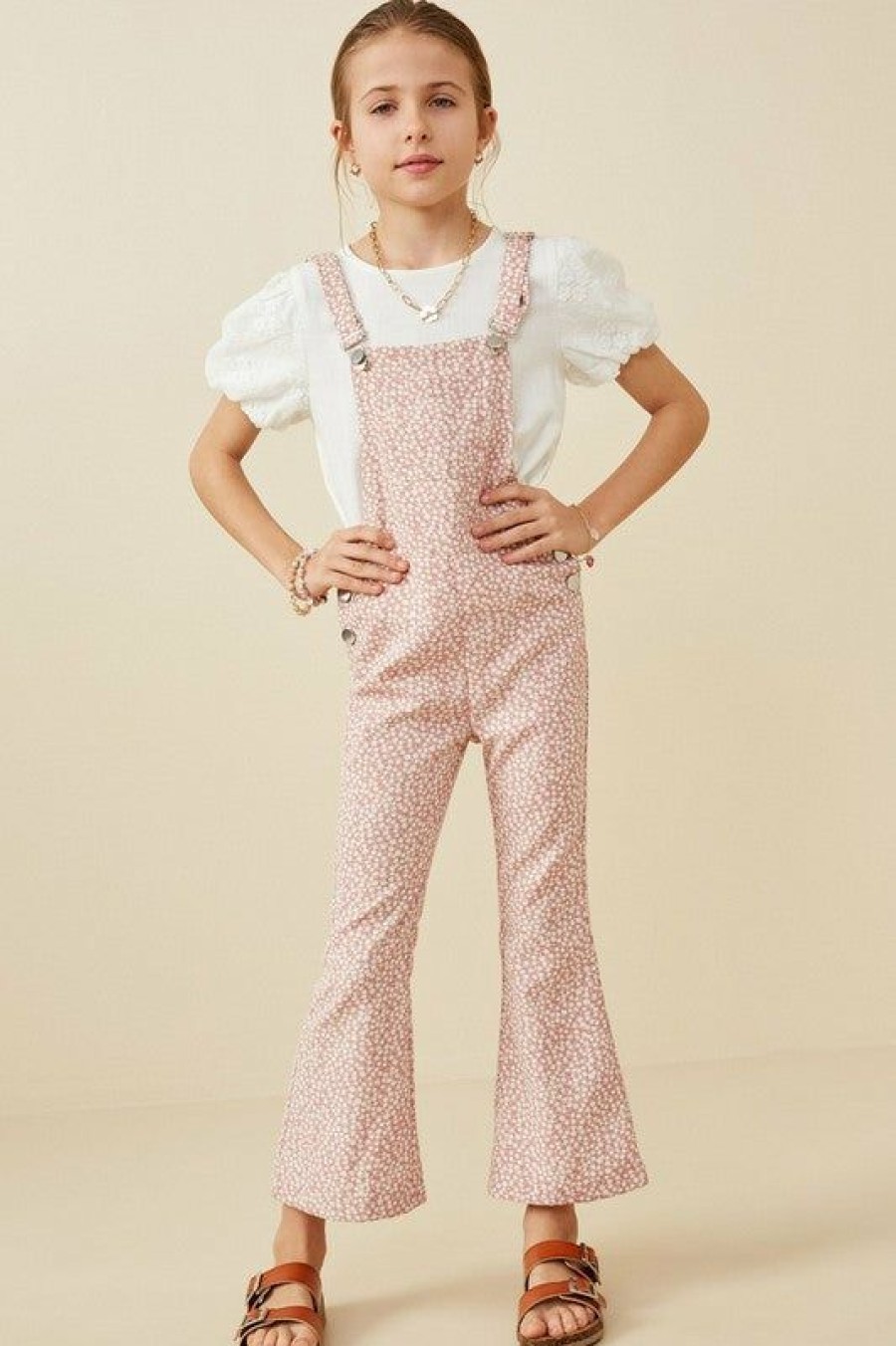 Tween * | Budget Hayden Ditsy Floral Bell Bottom Overalls Tween