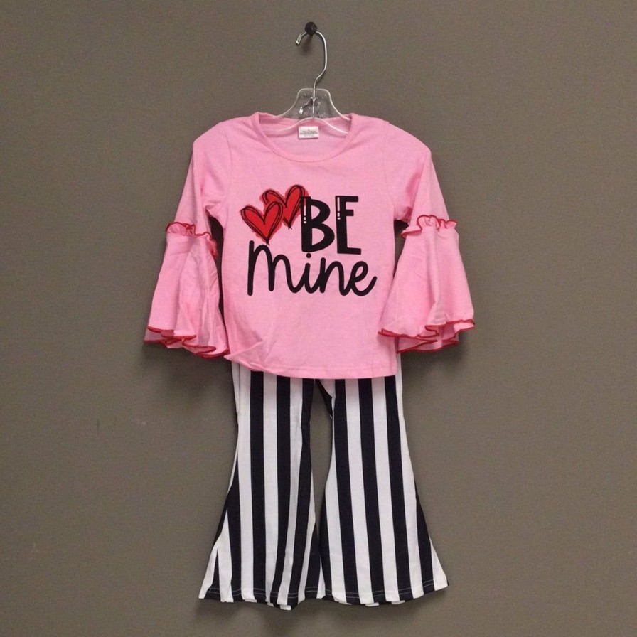 Girls * | Best Sale Honeydew Be Mine Top With Stripe Flare Pant Girls