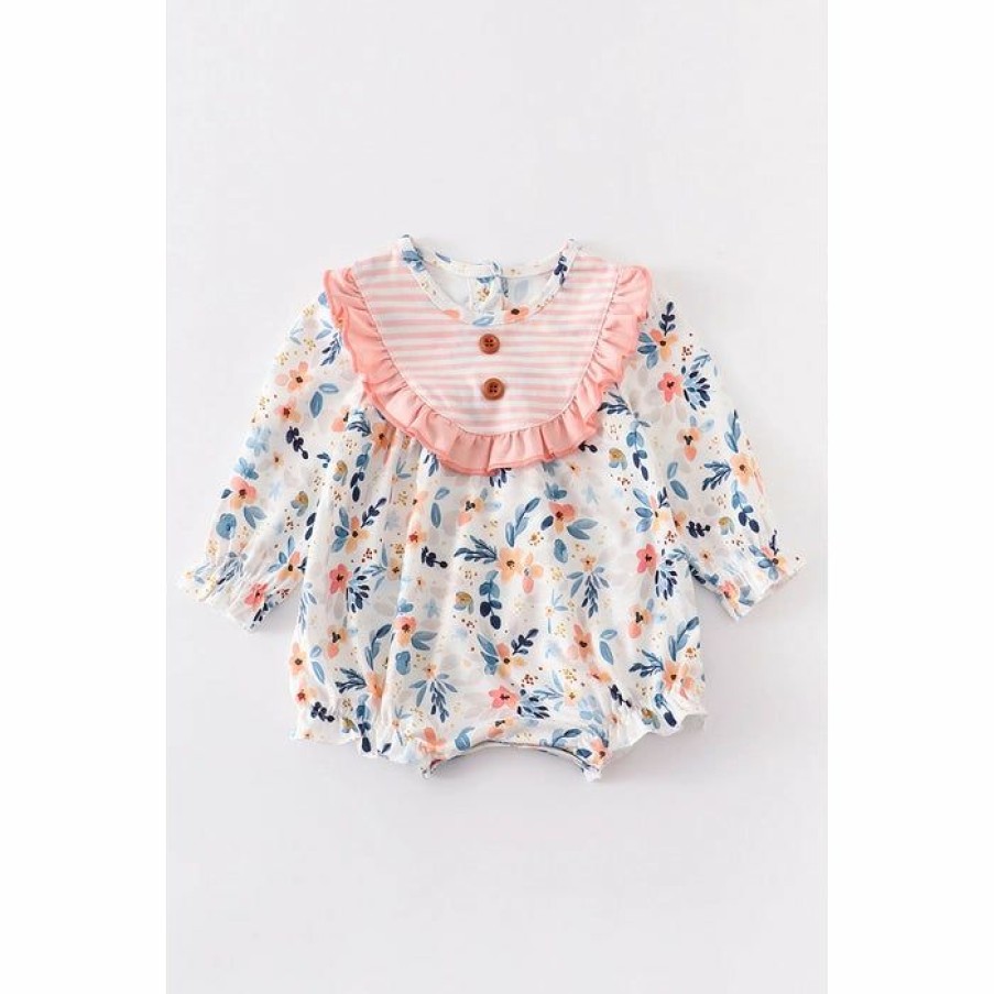 Baby Clothes * | Budget Honeydew Pink Floral Button Bubble