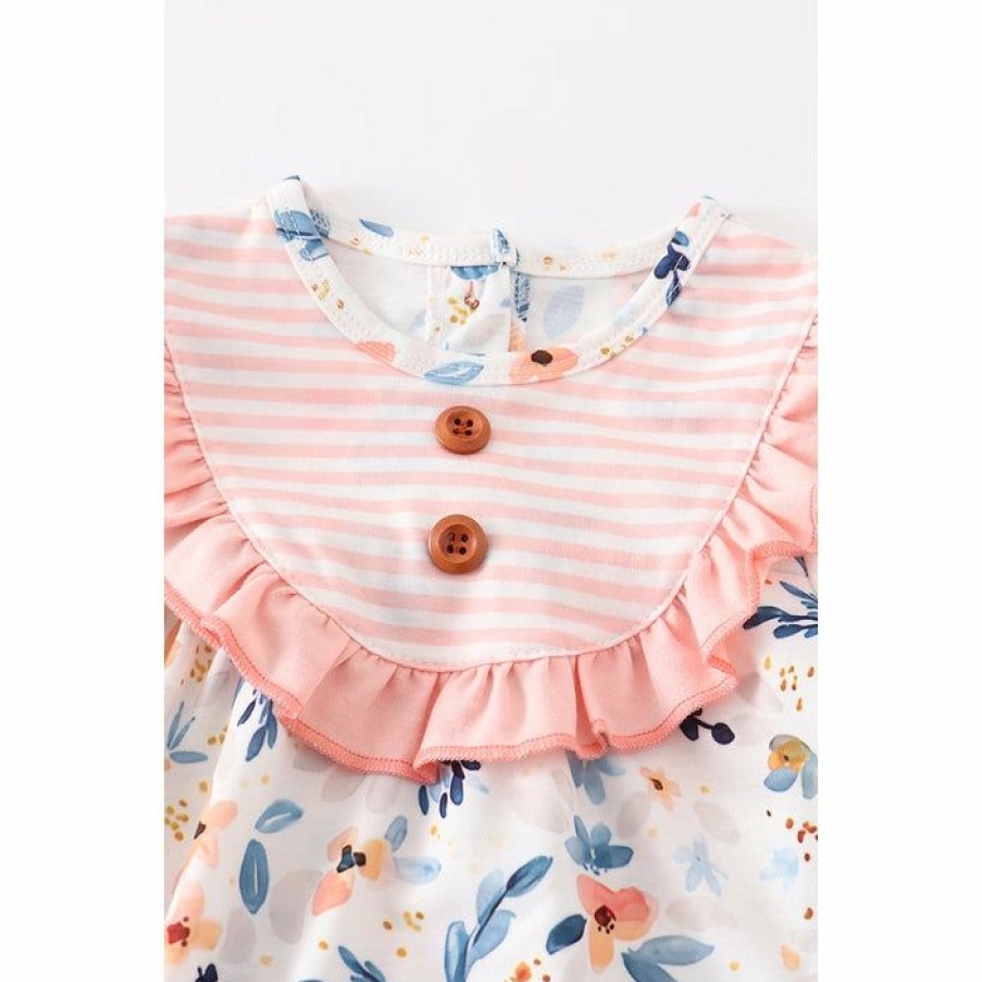 Baby Clothes * | Budget Honeydew Pink Floral Button Bubble