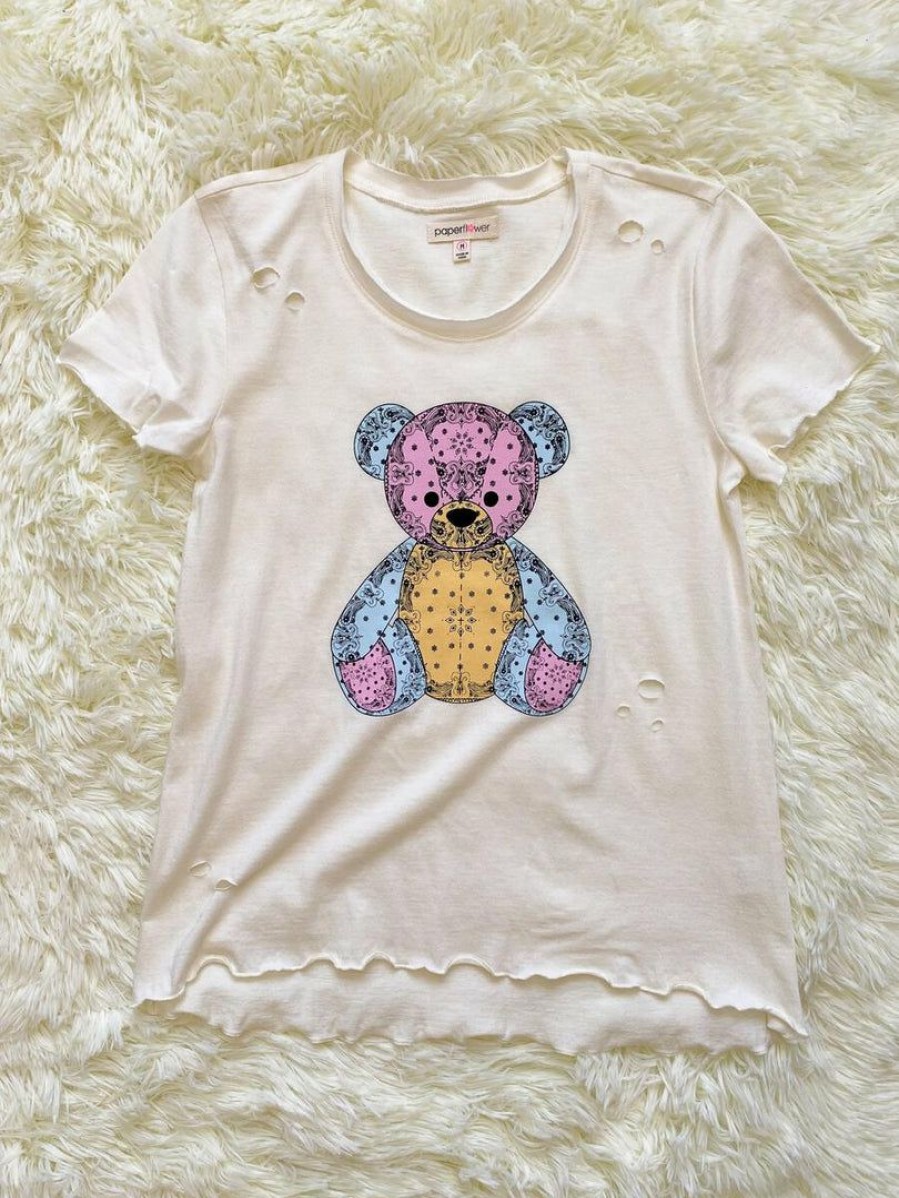 Tween * | Wholesale Paper Flower Colorful Bear Distressed Tee Tween