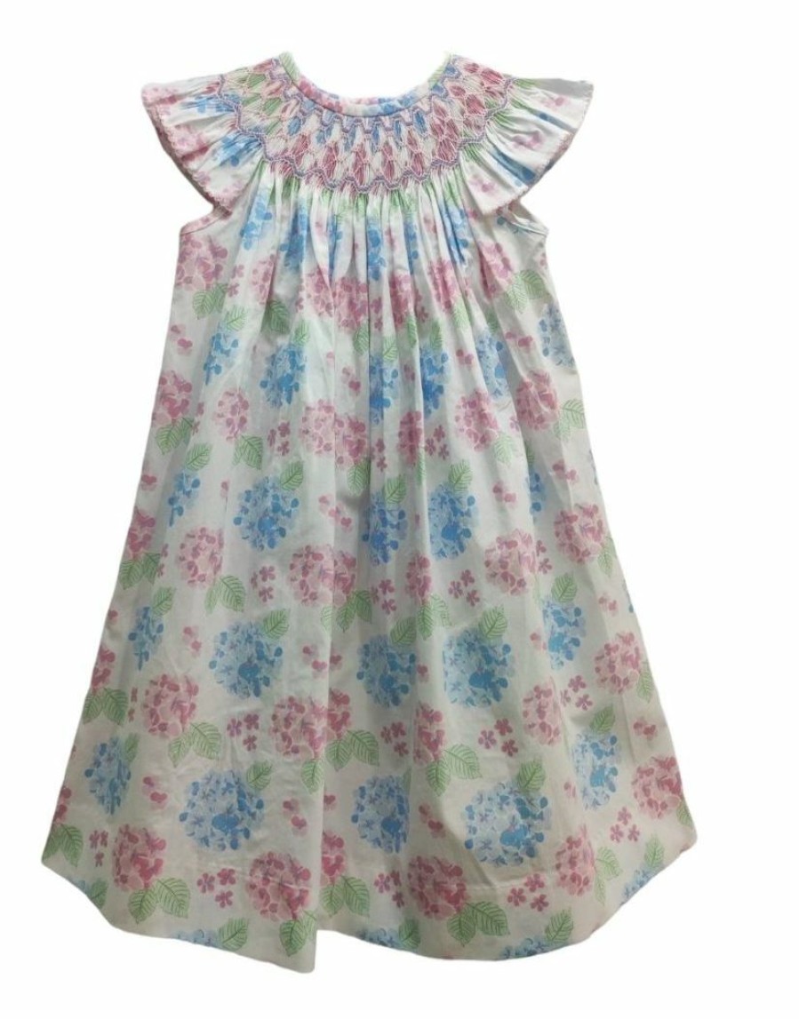 Girls * | Best Pirce Aid Through Trade Three Sisters Hydrangea Smocked Angel Sleeve Bishop