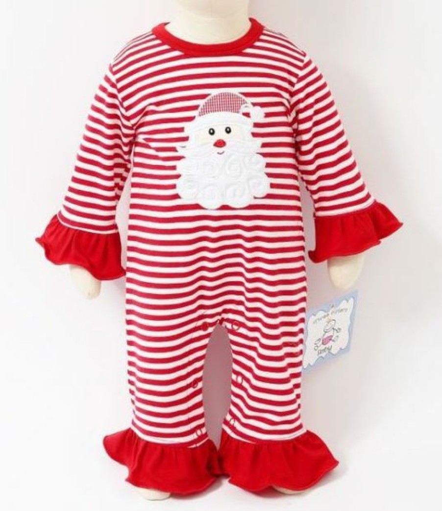 Baby Clothes * | Best Reviews Of Three Sisters Baby Clothes Three Sister Stripe Santa Ruffle Romper