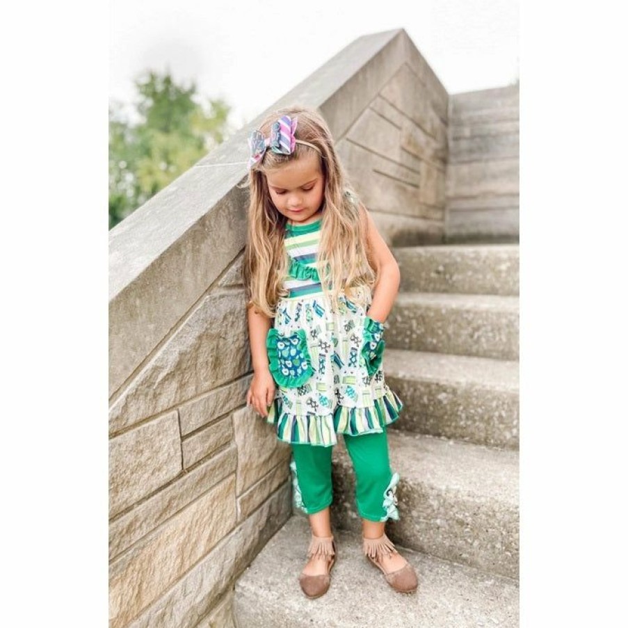 Girls * | Buy Stella Bean Back To School Green Pencil Tunic Set