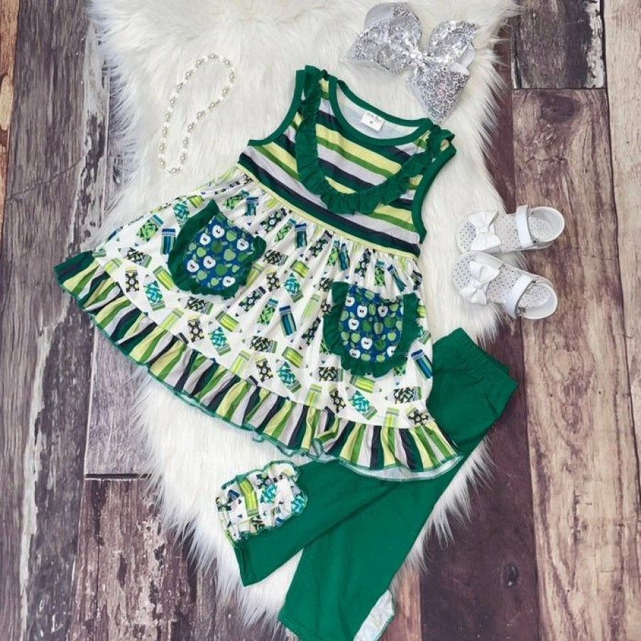 Girls * | Buy Stella Bean Back To School Green Pencil Tunic Set