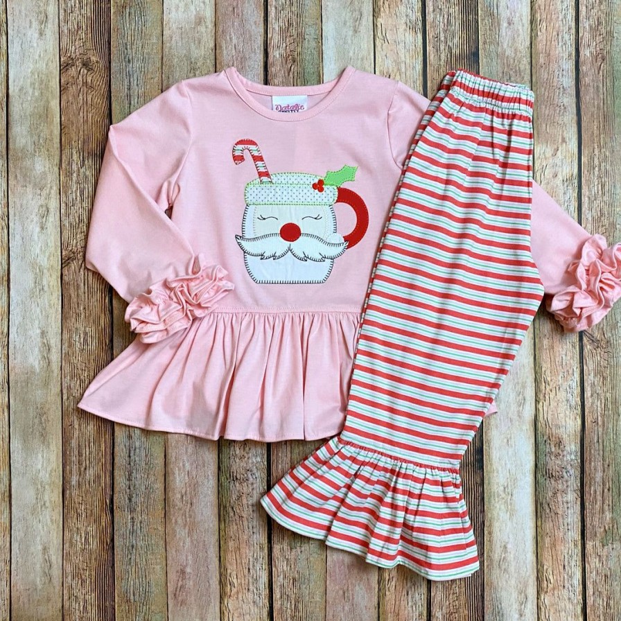 Girls * | Best Sale Girls Natalie Grant Santa Mug Ruffle Pant Set