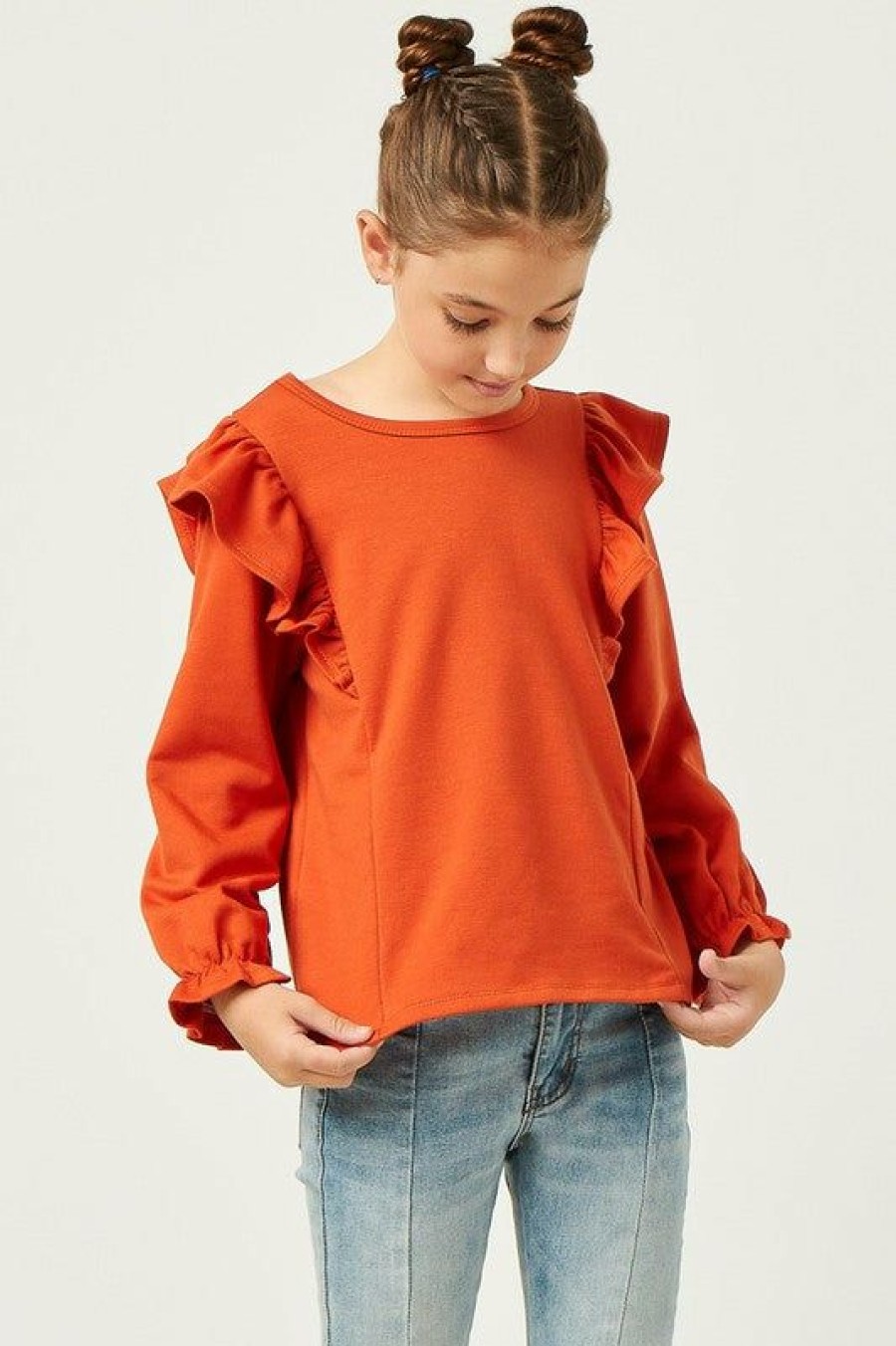 Tween * | Best Deal Hayden Orange French Terry Ruffle Top Tween