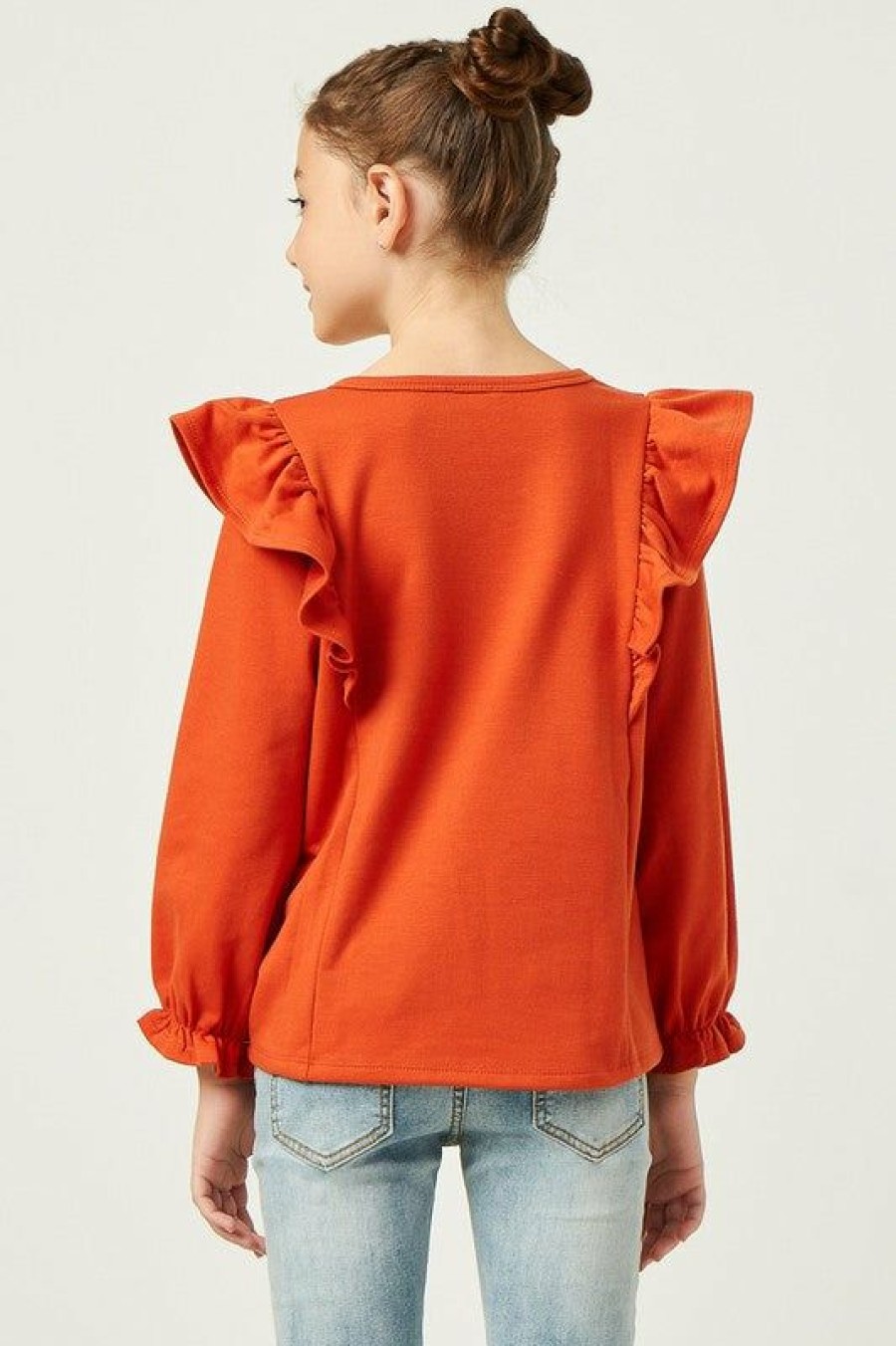 Tween * | Best Deal Hayden Orange French Terry Ruffle Top Tween