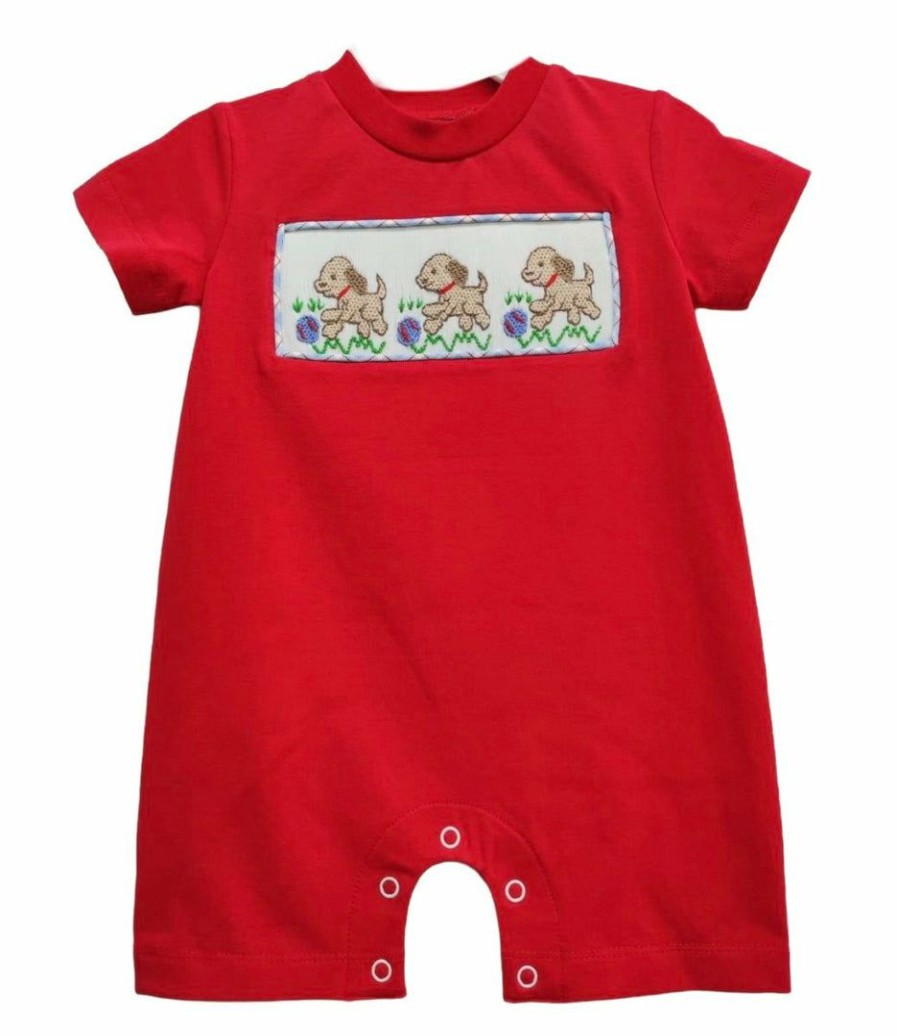 Boys * | Budget Three Sisters Fetch Smocked Boys Romper