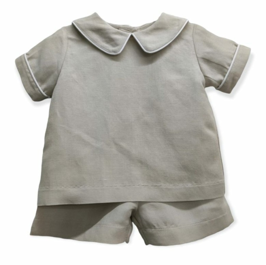 Boys * | Best Deal Boys Banana Split Khaki Linen Short Set