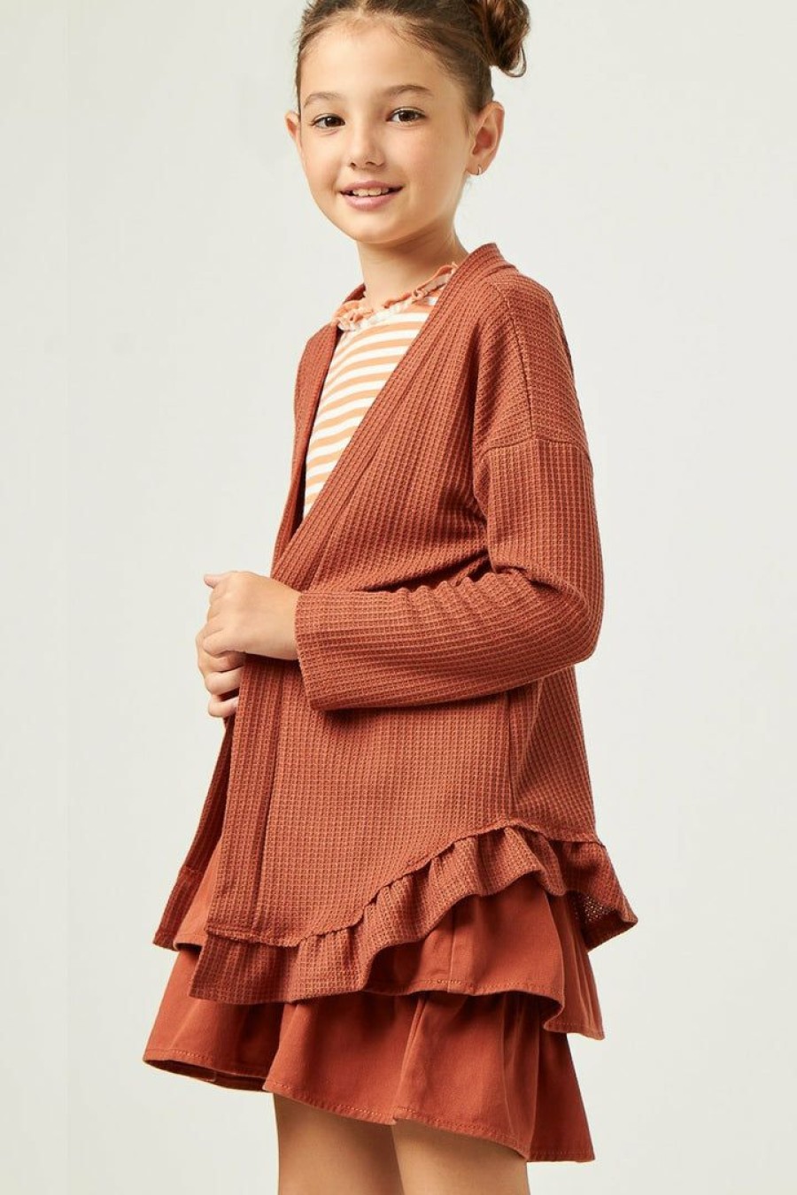 Tween * | Buy Tween Hayden Waffle Ruffle Hem Cardigan