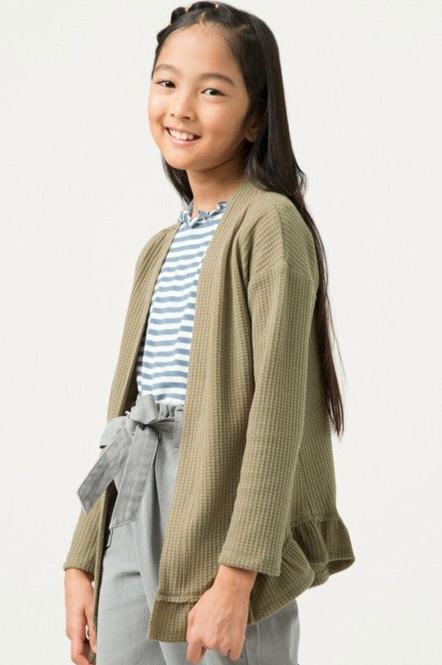 Tween * | Buy Tween Hayden Waffle Ruffle Hem Cardigan