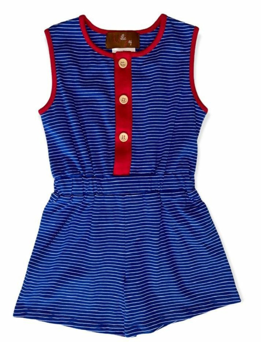 Girls * | Hot Sale Millie Jay Royal Stripe Lilly Romper Girls