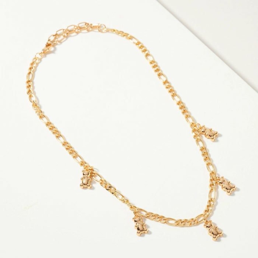 Girls * | Flash Sale Avenue Z Teddy Bear Gold Charm Necklace Girls