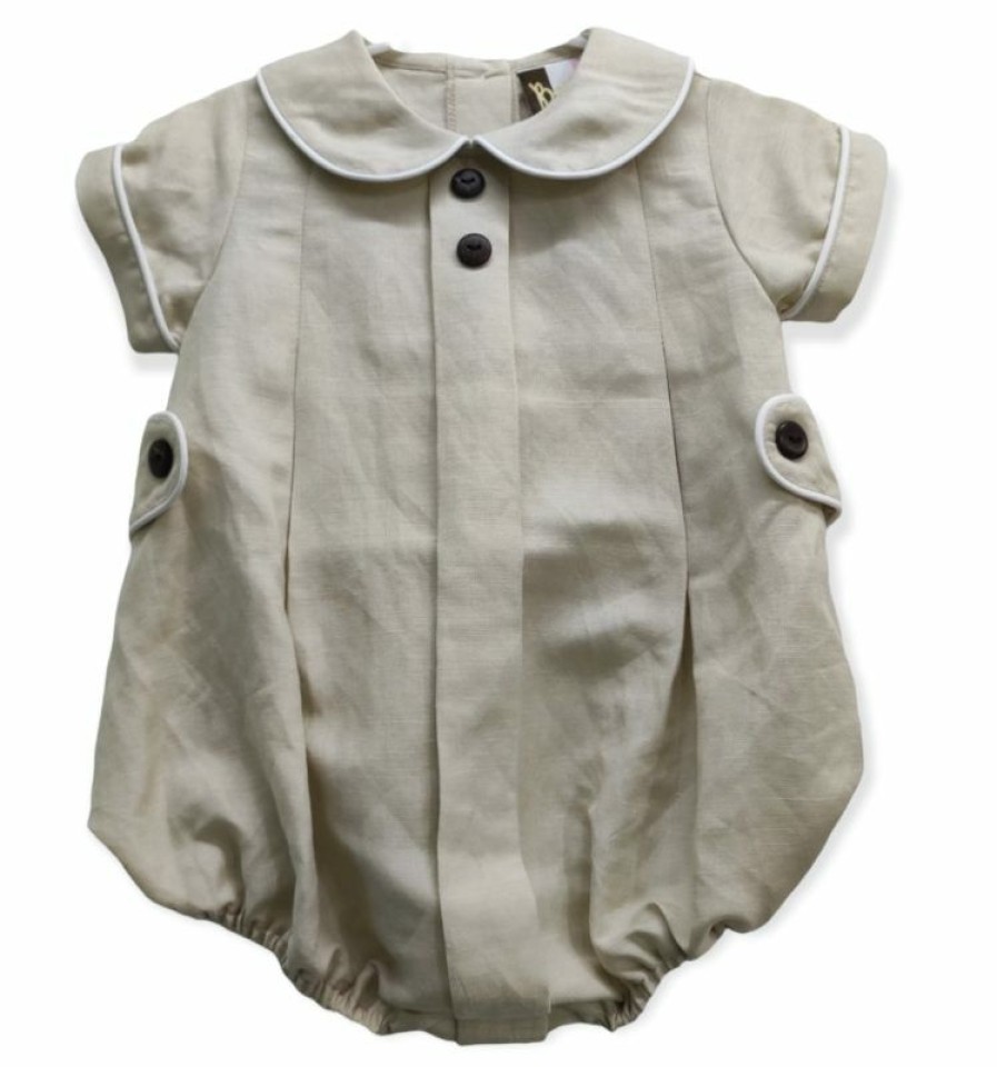 Baby Clothes * | Promo Banana Split Khaki Linen Bubble Baby Clothes