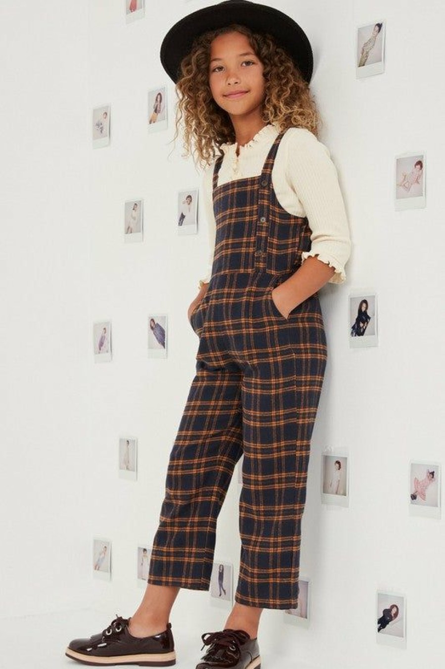 Tween * | Hot Sale Tween Hayden Brushed Plaid Overall