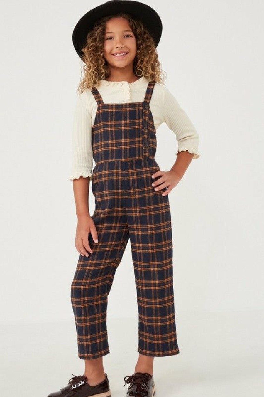 Tween * | Hot Sale Tween Hayden Brushed Plaid Overall