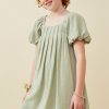 Tween * | Cheapest Tween Hayden Green Box Pleat Linen Dress