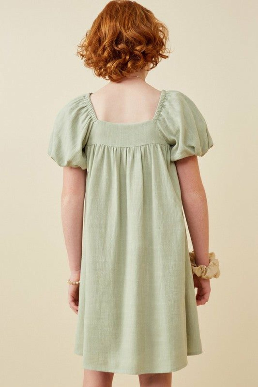 Tween * | Cheapest Tween Hayden Green Box Pleat Linen Dress