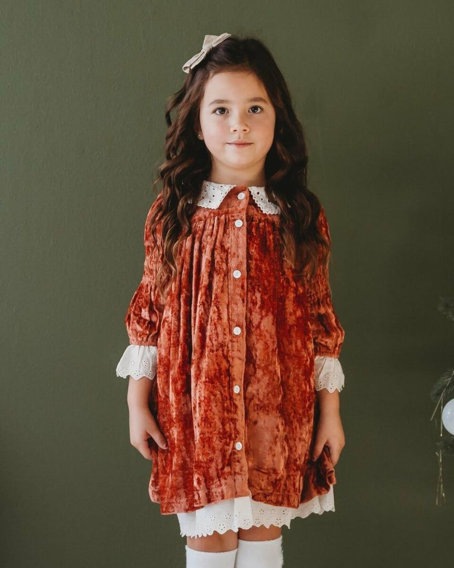 Girls * | Budget Ren & Rouge Rust Velvet Dress