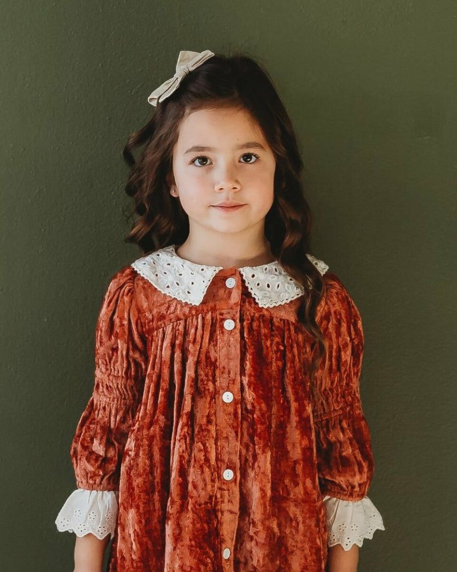 Girls * | Budget Ren & Rouge Rust Velvet Dress