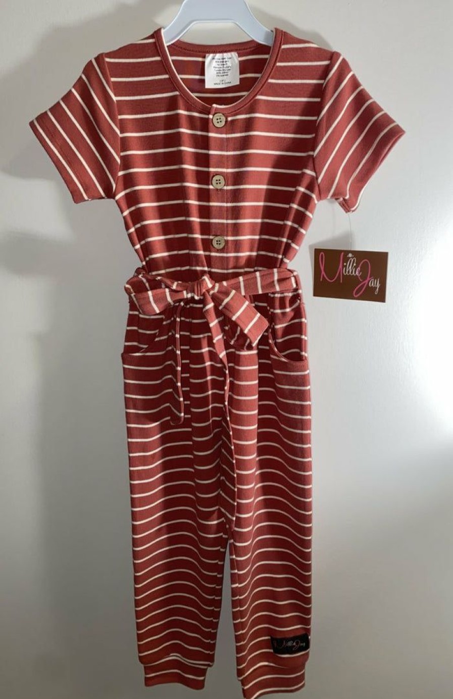 Girls * | Discount Girls Millie Jay Ivey Mauve Stripe Romper