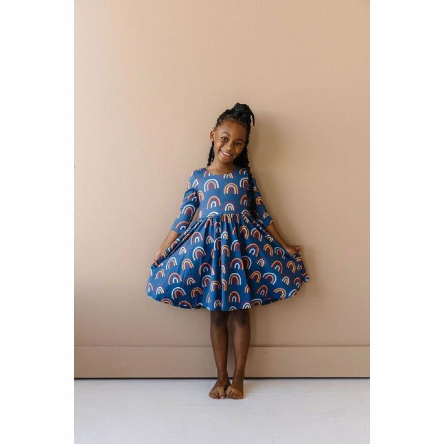 Girls * | Best Deal Ollie Jay Autumn Navy Rainbow Dress Girls