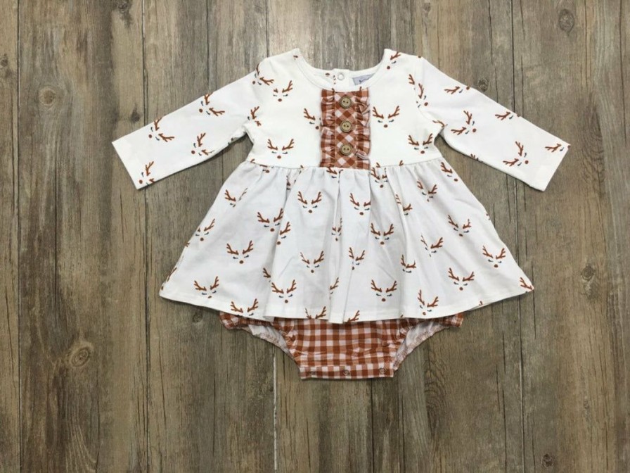 Baby Clothes * | Best Sale Serendipity Oh Deer Bubble Dress Baby Clothes