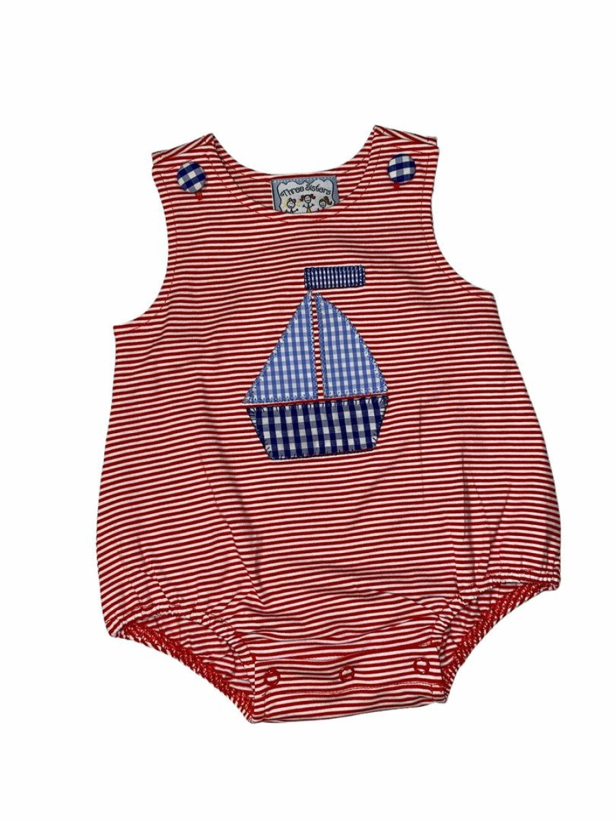 Boys * | Flash Sale Three Sisters Baby Boys Red Sailboat Bubble