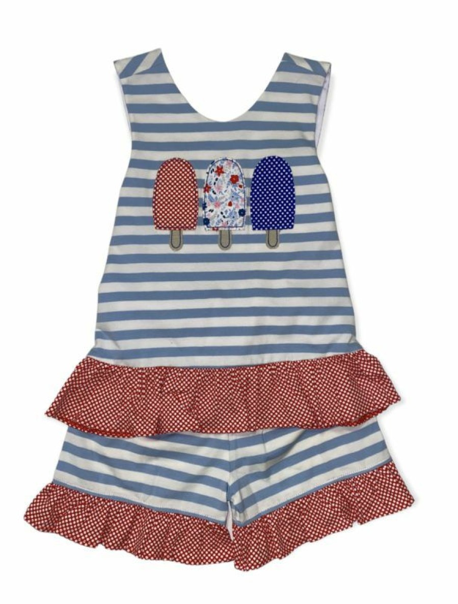 Girls * | Flash Sale Banana Split Patriotic Popsicle Short Set Girls