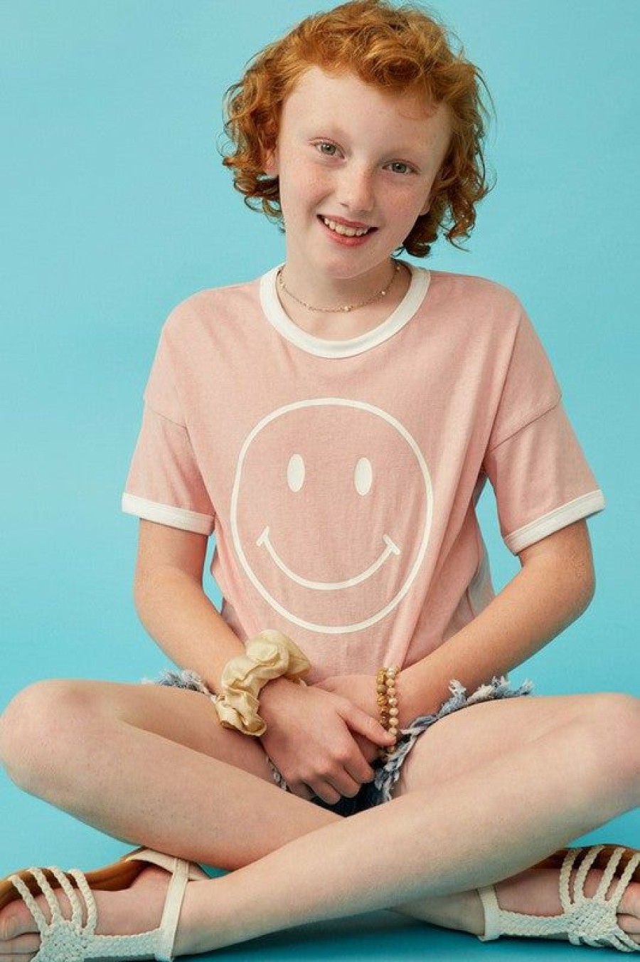 Tween * | Promo Tween Hayden Smiley Face Pink Tee