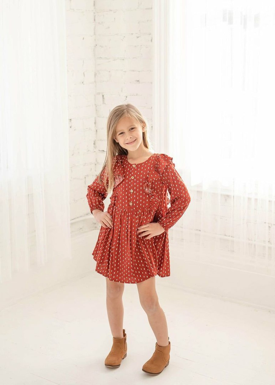 Girls * | Best Deal Mabel & Honey Red Woodland Dot Dress Girls