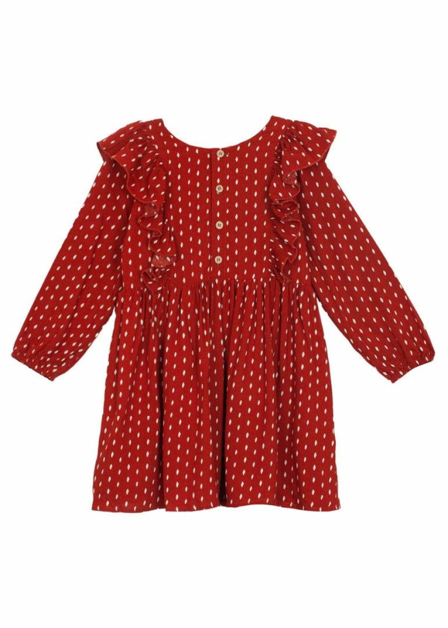 Girls * | Best Deal Mabel & Honey Red Woodland Dot Dress Girls