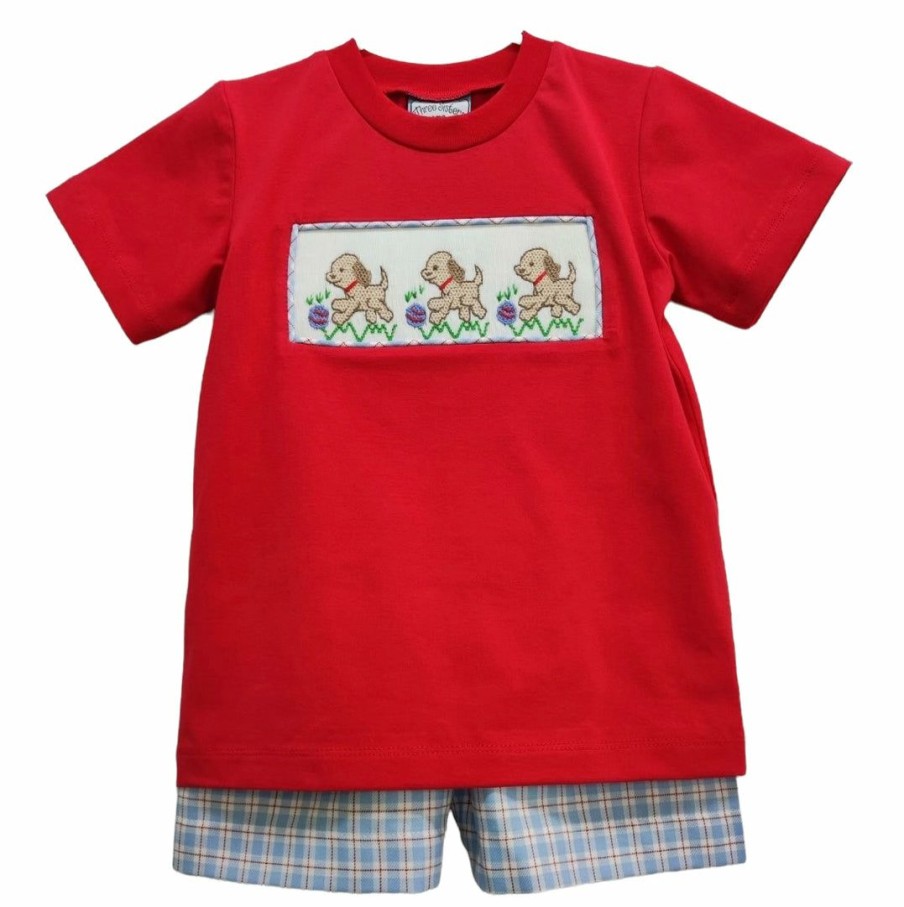 Boys * | Best Pirce Three Sisters Fetch Boys Smocked Short Set