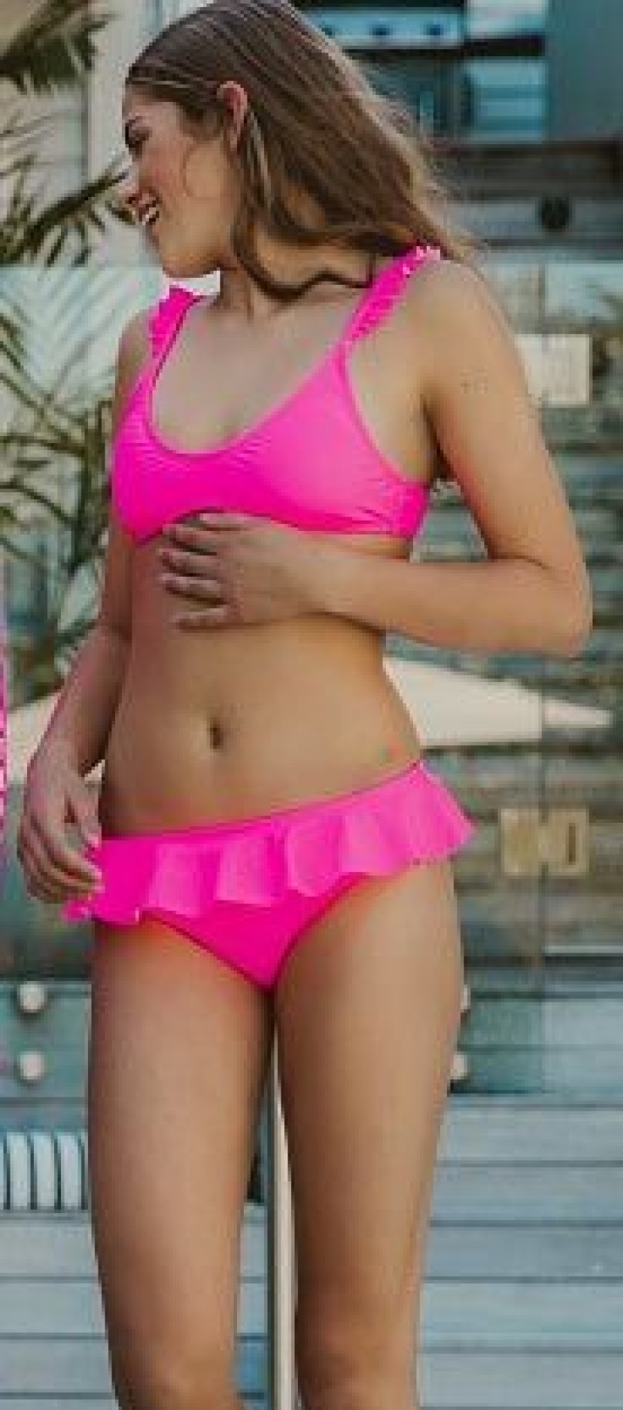 Girls * | Top 10 Snapper Rock Neon Queen Pink Frill Bikini